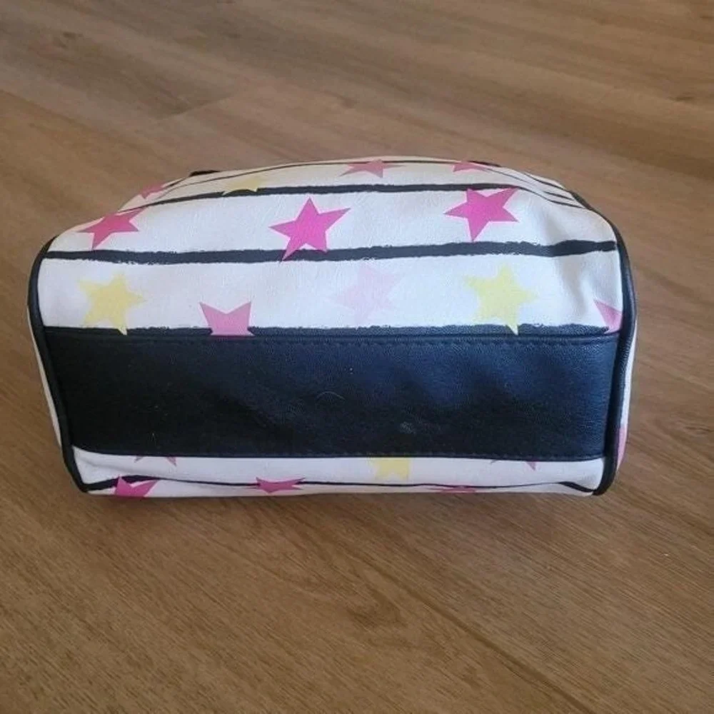 Luv Betsey by Betsey Johnson Star Stripe Satchel Bag White Black Pink Keychain